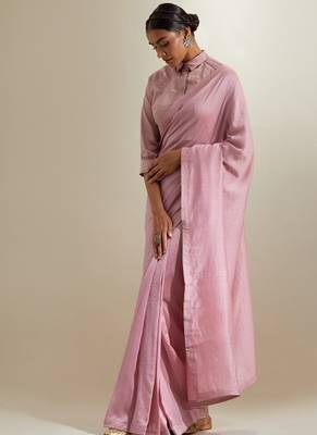 Pink plain chanderi saree 1