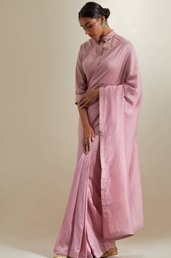 Pink plain chanderi saree