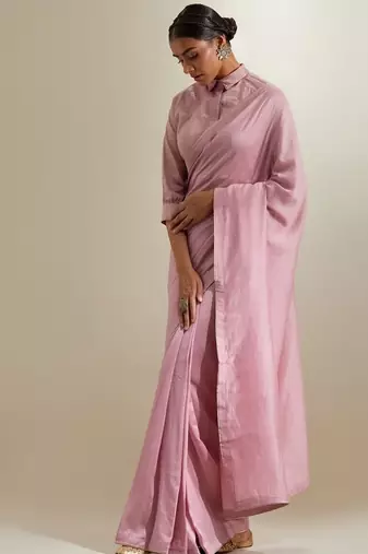 Pink plain chanderi saree