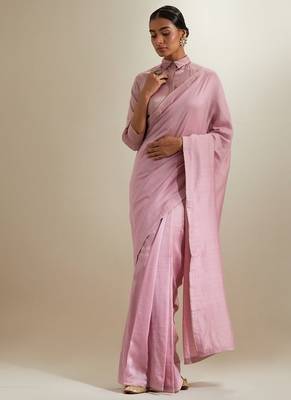 Pink plain chanderi saree 2