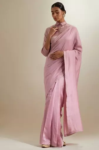 Pink plain chanderi saree
