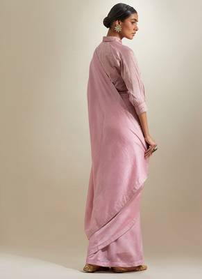 Pink plain chanderi saree 3
