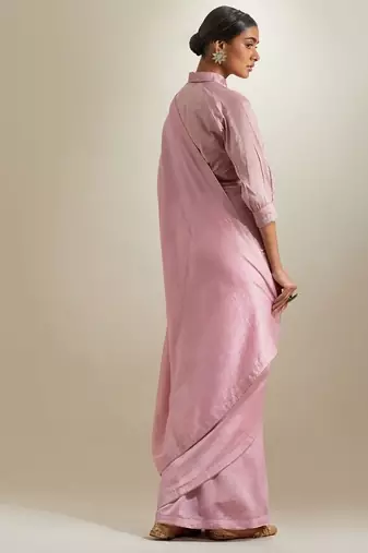 Pink plain chanderi saree