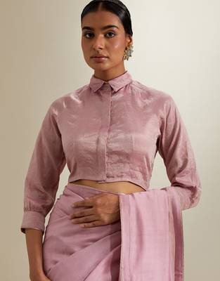Pink plain chanderi saree 5