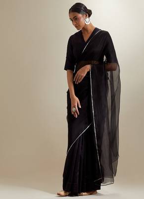 Black plain chanderi saree 1