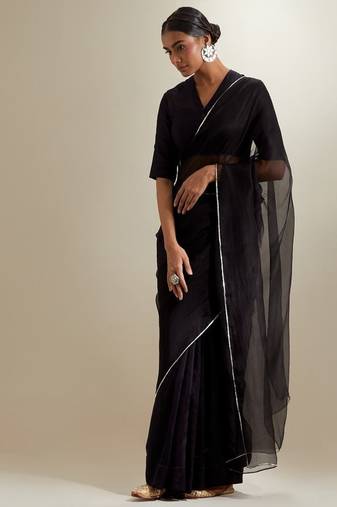 Black plain chanderi saree