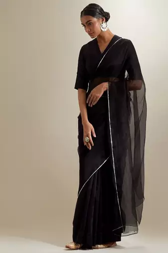 Black plain chanderi saree