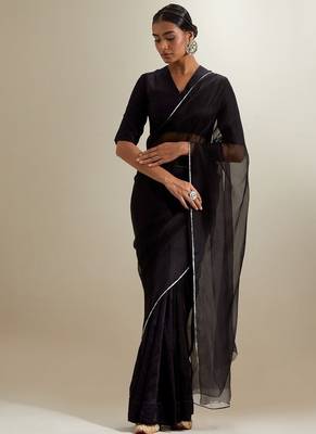 Black plain chanderi saree 2