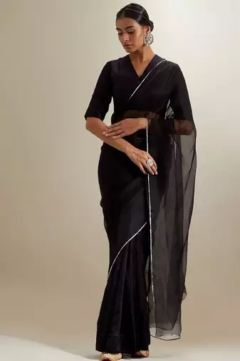 Black plain chanderi saree