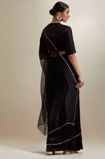 Black plain chanderi saree