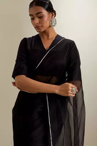 Black plain chanderi saree