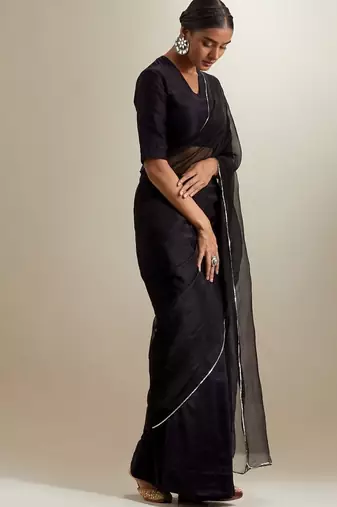 Black plain chanderi saree