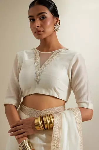White embroidered chanderi saree