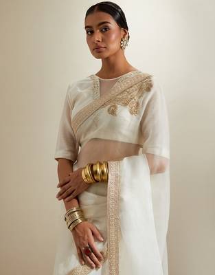 White embroidered chanderi saree 1