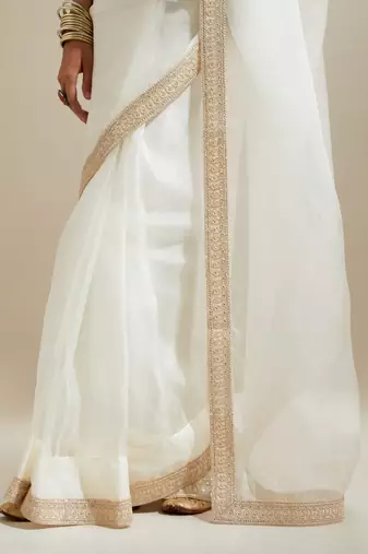White embroidered chanderi saree