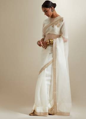White embroidered chanderi saree 4