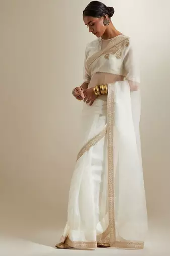 White embroidered chanderi saree