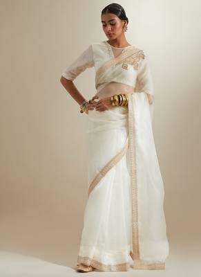 White embroidered chanderi saree 5