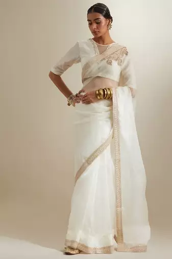 White embroidered chanderi saree