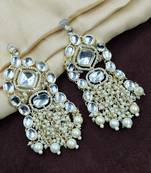 Aarnaa kundan pearl & white beads chandbali earrings wear jewellery for women