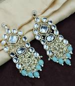 Aarnaa kundan pearl & mint beads chandbali earrings jewellery for women