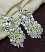 Aarnaa kundan pearl & pink beads chandbali earrings jewellery for women