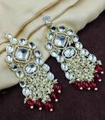 Aarnaa kundan pearl & red beads chandbali earrings jewellery for women