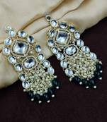 Aarnaa kundan pearl & green beads chandbali earrings wear jewellery for women