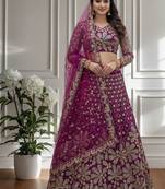 Wine Designer Sequin Embroidered Net Lehenga Choli with Dupatta   Party Wear / Wedding Wear