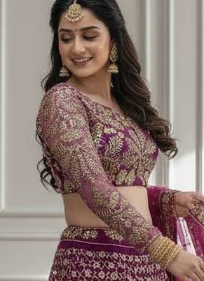Wine Designer Sequin Embroidered Net Lehenga Choli with Dupatta  Party Wear / Wedding Wear 2