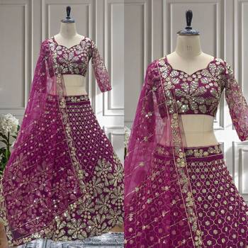 Wine Designer Sequin Embroidered Net Lehenga Choli with Dupatta  Party Wear / Wedding Wear 3