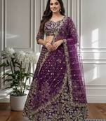 Purple Designer Sequin Embroidered Net Lehenga Choli with Dupatta   Party Wear / Wedding Wear