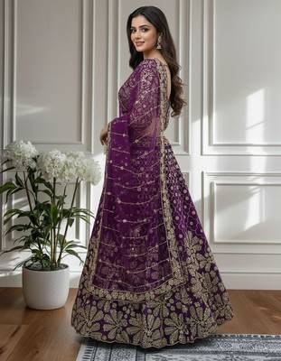Purple Designer Sequin Embroidered Net Lehenga Choli with Dupatta  Party Wear / Wedding Wear 3
