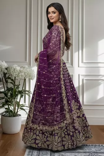 Purple Designer Sequin Embroidered Net Lehenga Choli with Dupatta   Party Wear / Wedding Wear