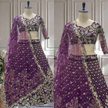Purple Designer Sequin Embroidered Net Lehenga Choli with Dupatta  Party Wear / Wedding Wear 4