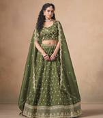 Green Designer Sequin Embroidered Organza Lehenga Choli with Dupatta   Party Wear / Wedding Wear