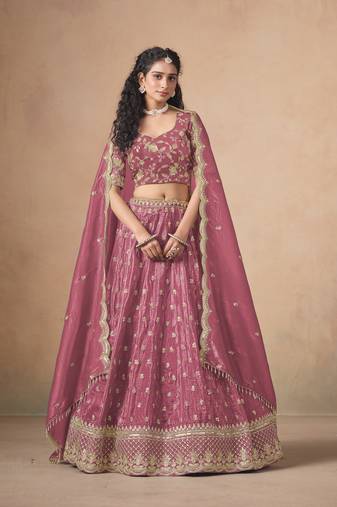 Pink Designer Sequin Embroidered Organza Lehenga Choli with Dupatta     Party Wear / Wedding Wear