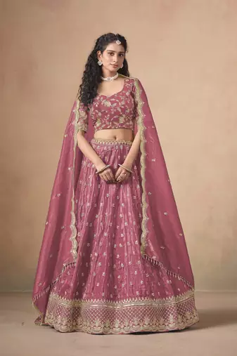 Pink Designer Sequin Embroidered Organza Lehenga Choli with Dupatta     Party Wear / Wedding Wear
