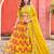 Yellow art silk semi stitched lehenga choli with taby silk print