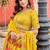 Yellow art silk semi stitched lehenga choli with taby silk print