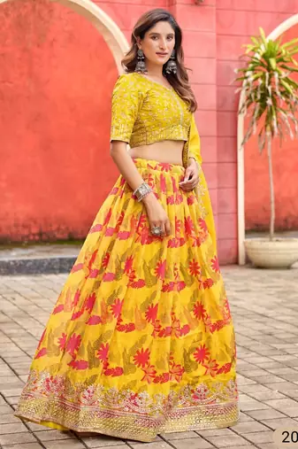 yellow art silk lehenga set with choli and dupatta