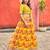 Yellow art silk semi stitched lehenga choli with taby silk print