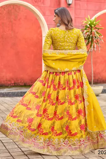 yellow art silk lehenga set with choli and dupatta