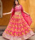 magenta art silk lehenga set with choli and dupatta