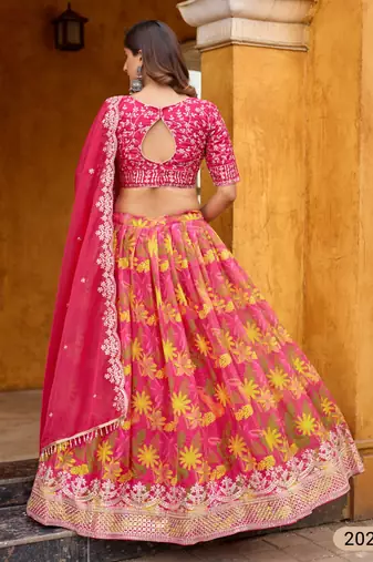 magenta art silk lehenga set with choli and dupatta