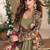 Olive heavy fox georgette free size anarkali shrug suit with silk print