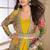 Yellow heavy fox georgette free size anarkali shrug suit with silk print