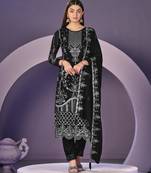 Black heavy georgette embroidered semi stitched suit with khatli work