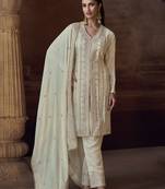 White heavy chinon free size stitched salwar suit with sequence embroidery work