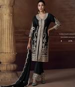 Black heavy chinon free size stitched salwar suit with sequence embroidery work